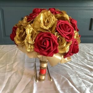 Large gold colored silk rose and real touch roses bridal bouquet…you pic…